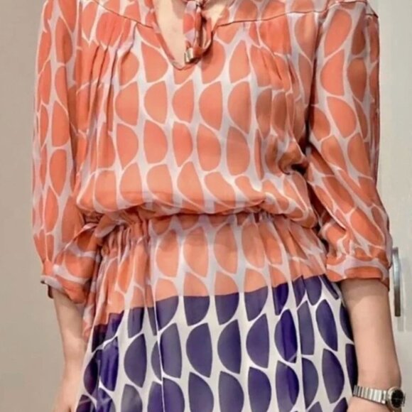 Diane von Furstenberg Desma Keyhole Neck Blouson Silk Chiffon Mini Dress Size 12 - Picture 2 of 8